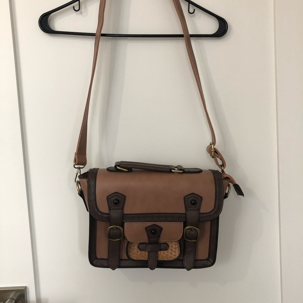 Altar’d State Two-Tone vintage-style Brown & Tan Crossbody Satchel - Picture 2 of 10
